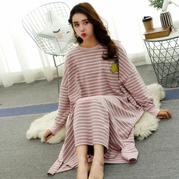YRRFUOT Novi korejski Slog Jeseni, Pozimi Pižamo Ženski dvostranski Debele Mleko Svilene Nightdress Risanka Dolgo sleeved Homewear Obleko
