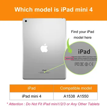 Za iPad Mini 4 A1538 A1550 Primeru PU Usnje Mehko Silikonsko Nazaj Trifold Stojalo Auto Sleep/Wake up Smart Cover za iPad Mini 4 Case