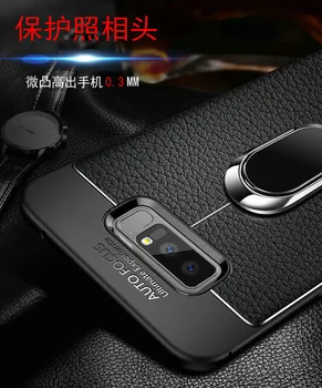 Za Samsung Galaxy S10 Plus S10E Primeru Luksuznih Usnjenih teksturo S Stojalom Obroč Magnet Silicij hrbtni pokrovček ohišje za samsung opomba 8 9