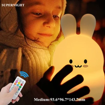 Zajec RGB LED Night Light Touch Senzor Daljinski upravljalnik Zatemniti Časovnik USB Polnilne Silikonski Zajček Lučka za Otroke Baby
