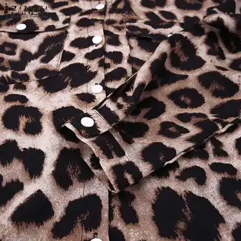 ZANZEA Stranka Počitnice Longue Haljo Ženska Jeseni Mode Shirt Obleko Priložnostne Letnik Leopard Obleke Ženska River Dolgo Vestidos 5XL