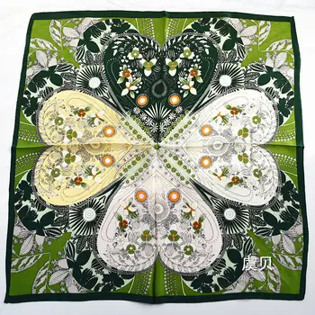 Zeleno travo naravnih svileni šal za ženske natisnjeni z listi realno svilene rute majhne 50 cm kvadrat handkerchief darilo za lady