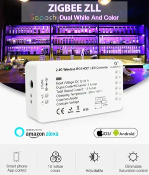 Zigbee 3.0 Lučka LED Trak 5M 12V/24V 5in1 RGBCCT 5050 Pametni Dom LED Trakovi, RGB, Dual Bela+Napajanje Delo z Hub Alexa Echo