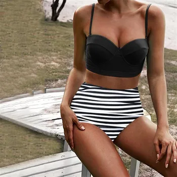 Ženske Visoko Pasu Bikini Kopalke Swimuit Bohemian Počitnice dvodelni Bikini mujer 2020 Ženski Push Up Oblazinjeni Beachewear Set