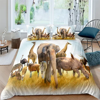 Žirafa Posteljnina Nabor Kraljica 3D Srčkan Natisnjeni Rjuhe Kritje Bedclothes 2/3pcs Tekstil Doma Luksuzni Visoke Kakovosti Bedspread