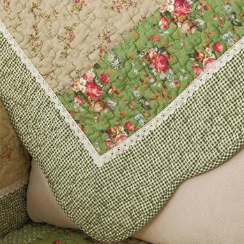 1 Kos Zimske Kavč Kritje Bombaž Zeleno Cvetno Natisnjeni Strani Mozaik Quilting Kavč Mat drsi Domači Kavč Brisačo Domačega Tekstilnega