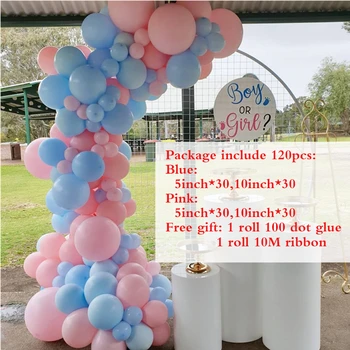 120Pcs Macaroon Pastelno Roza in Modre Balone Garland Arch Komplet Za Poroko, Rojstni dan Baby Tuš Stranka Dekoracijo Trebušaste Set za Odrasle