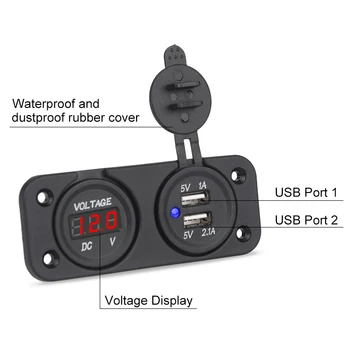 2 v 1 DC 12V Dvojni USB-Vtičnico za Ločevanje Polnilnik + Led Voltmeter Plošča Avto, motorno kolo, Čoln Polnilnik USB Power Adapter Nepremočljiva