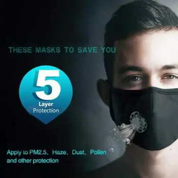 20 KOS Filter Unisex Bombaž Stroj za Večkratno uporabo Maske Proti Onesnaževanju PM2.5 Usta Respirator Za Prah Maske Moda Usta Žarilna Črna