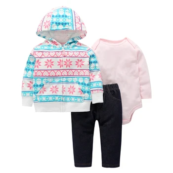 2019 dojenček fant dekle obleko geometrijske hooded suknjič+roza igralne obleke+hlače jesensko zimska oblačila oblačila za novorojenčka nastavite novo rojen obleko