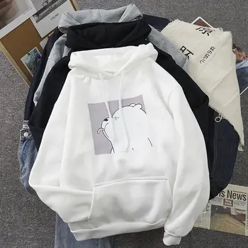 2020 Harajuku pozimi Priložnostne Hoodies prevelik Hooded majica Ženske Letnik korejski Puloverji tiskanja Kenguru Pocket Sweatshirts