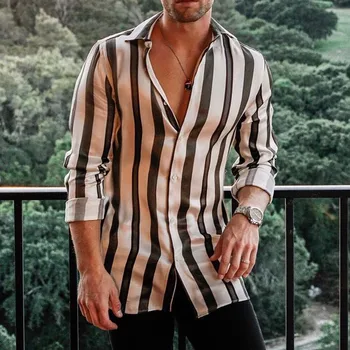 2020 Hawaiian Stripe Majica moški Casual Men ' s Long Sleeve majica Gumb Natisni Plaži Svoboden Bluzo Vrh Ulične Camisa masculina