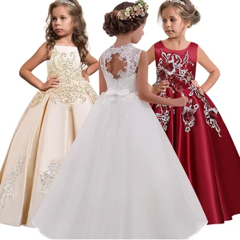 2020 Nova Princesa Čipke Obleko Otroci Dolgo Cvet Vezenje Obleko Za Deklice, Praznik Otrok Uradno Žogo Obleke, Obleke, Poroka Stranka