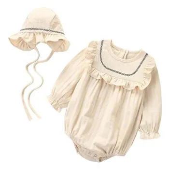 2020 Poletje Newborn Baby Oblačila Baby Dekle Romper Pomlad Dekle Z Dolgimi Rokavi Bombaž Princesa Malčke Dekliška Jumpsuit S Klobuk