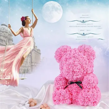 2020 Romantično Valentinovo Plišastih 35 cm Rose medvedek Darilo za Rojstni dan, Božič Poroko Pisanih Umetno Cvetje