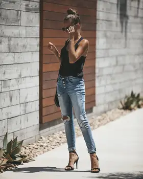 2020 Visoko Pasu Vintage Oprana Vrstico Gumb Design Luknje Jeans Za ženske Celotno Dolžino Svinčnika, Hlače Poletje Modni Jeans