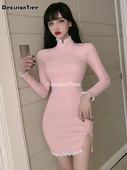 2021 kitajski ženski satenasto obleko orientalski obleko elegantno qipao mandarin ovratnik letnik cheongsam vestidos visoko split kitajska obleka
