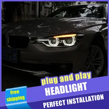 2PCS Avto Slog LED luči za BMW Serije 3 F30 12-16 za F30 glavo svetilka LED DRL Objektiv Dvojnim Snopom, H7 HID Xenon bi xenon objektiv