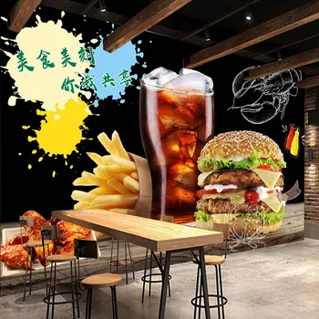 3D Ozadje Ročno Poslikane Hamburger Restavraciji Hitre Hrane Ozadju Stensko Slikarstvo, Fotografija Stenske Freske De Papel Parede 3D Paisagem