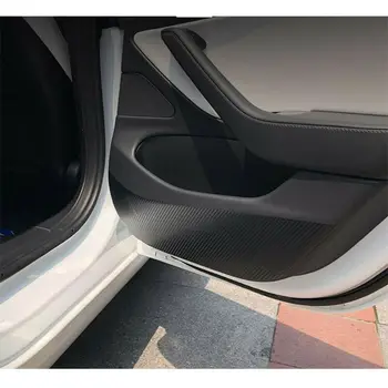 4Pcs Moda Ogljikovih Vlaken Nalepke Za Tesla 2018-2020 Model 3 Stranska Vrata Anti-Kick Nalepke Za Avto Dodatki Dekorativne Nalepke