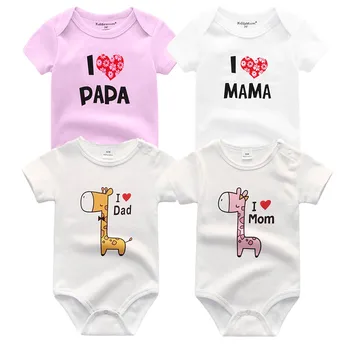 4PCS/VELIKO Newborn Baby Bodysuits Kratek Rokav Obleka, ki sem Ljubezen, Papa Mama Design, Bombaž Otroška igralne obleke de bebe Kostume Bela