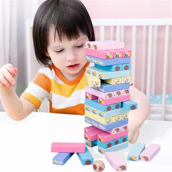 51PCS/set Lesenih Mavrica Živali Stolp Macaron gradniki Igrača Domino Stacker Igre Gube Visoko Montessori Otroci Igrače