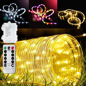 5M 10M LED Vrvi, Trakovi Luči Daljinski upravljalnik Cev Vrv Garland Pravljice Svetlobnih Nizov za Zunanja Notranja Vrt Božični Dekor