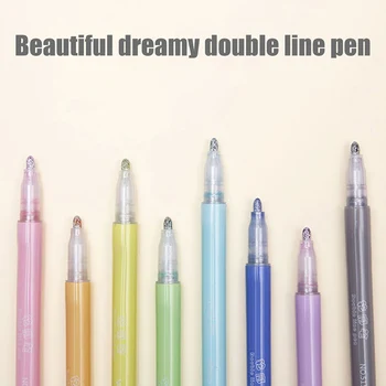 8 Color/Set Dvojno Črto Oris Pero Označevalnik Marker Kaligrafija Črke Pero Sim Pisanje, Risanje za Šolo Urad