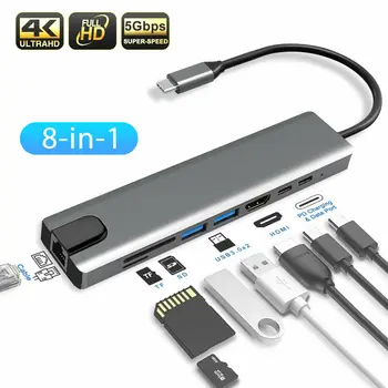 8 in1 USB-C Tip-C Dual USB 3.0 Hub HDMI priključek RJ45 Ethernet Mikro SDTF OTG