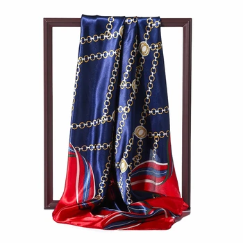 90 cm Kvadrat Svileni Šal Ženske Luksuzne blagovne Znamke, Tiskanje Foulard Hidžab Šali Lady Obloge Pomlad Poletje Saten Vratu Rute