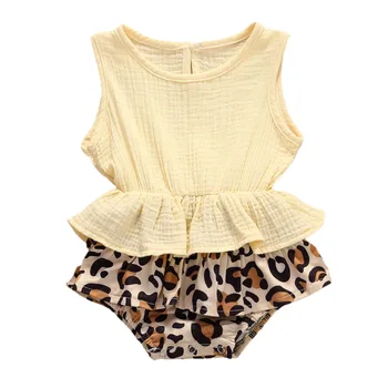AA Poletje Baby Bodysuit Newborn Baby Leopard Tiskanja brez Rokavov Bodysuits Ruffles Jumpsuits Otroci Sunsuits