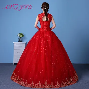 AXJFU luksuzni rdeči cvet princesa poročno Obleko letnik beading v vratu kristalni cvet turčija nevesta bele čipke poročno obleko