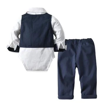 Baby Boy Kravato Formalnih Oblačil Telovnik Romper Obleko za 9 24 Mesecev Baby Klobuk Obleke Bele&Rdeča Stranka Rojstni dan Otrok, Gospod Oblačila