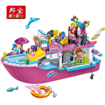 BanBao Luksuznih Križarjenj Obali Ladje Seaside Počitnice Na Plaži Dekleta Gradnike Modela Igrače Opeke Otroci Otroški Prijatelj Darilo 6149