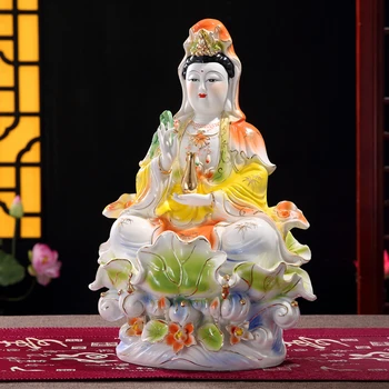 Budistični Kip Bude Guanyin Kip Keramične Obrti Porcelana Barvno Sedel Lotus Guanyin Kip Bude Belega Porcelana