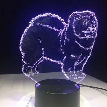 Chow Chow Pes 3D Lučka Noč Svetlobe Otrok Igrača LED 3D Dotik namizne Svetilke 7 Barv Utripajoče LED Luči, Božični Okraski za Dom