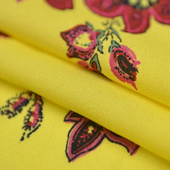 Cvetlični na svetlo rumene čiste svile Jianhong krep, tkanina naravnih mulberry svile,SJHC074