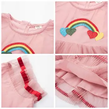 Dekleta Princesa Obleko Poletje Otroci Stranke Obleke Dekle Malčka Elegantno Rainbow Unicorn Vezenje Obleko Otrok Frocks Vestidos