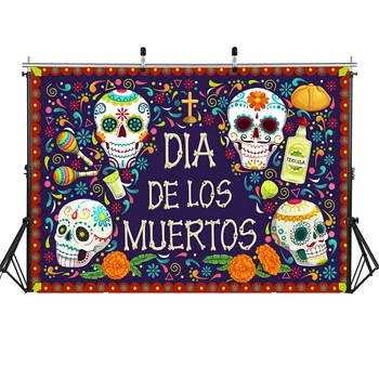 Dia de Los Muertos Foto Ozadje Cvetlični Sladkorja Lobanje Mehika Fiesta Stranka Ozadju Dekoracijo Dan Mrtvih Photocall Rekviziti