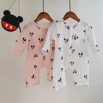 Disney Mickey Mouse Bombaž Oblačila Za Dojenčka Dekleta Fant Novorojenčka Romper Unisex Risanka, Dolg Rokav Obleka Jeseni, Pozimi Jumpsuits