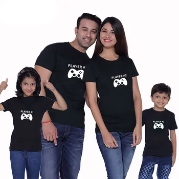 Družina ujemanje t shirt oče, mati, hči, sin baby girl obleke bombaž igralec kratkimi oče, mama in me obleke