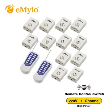 EMylo Smart Wireless RF Daljinski upravljalnik Stikalo AC 220V-230V-240V 3000W 30A White&Blue 2X Oddajnik& 12X 1 Kanal Releji 433Mhz