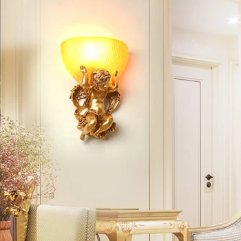 Evropski zlato angel umetnosti smolo Stenske svetilke led svetilke Dnevna soba dekoracijo E27 led lustre razsvetljavo stenske luči