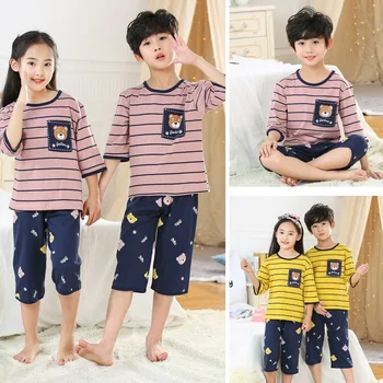 Fantje Dekleta Sleepwear Poletje Bombažno Pižamo Določa Otroke More za Boy Pižame Otroci Sleepwear 3-16Y Teens Pijamas Oblačila