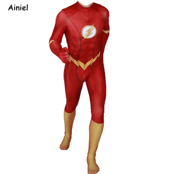 Flash Sezona 5 Cosplay Kostum Barry Allen Super Junak Spandex Zentai Obleka, Obleka Jumpsuit Halloween Kostum Za Odrasle Otroci Moških