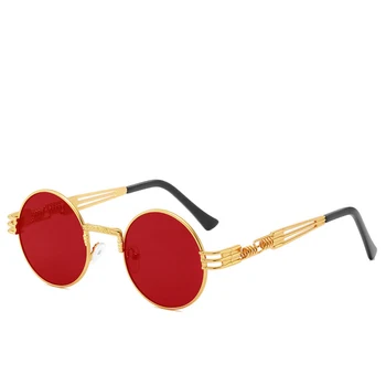 Gothic Steampunk sončna Očala Moški Ženske Kovinski Zaviti Očala Krog Odtenki Oblikovalec blagovne Znamke sončna Očala Ogledalo Visoke Kakovosti UV400