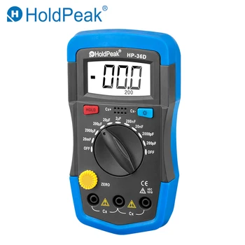 HoldPeak HP-36D Ročni capacimetro Digitalni Merilnik Kapacitivnosti tester 1999 šteje Kondenzator elektronski diagnostično orodje za Osvetlitev ozadja