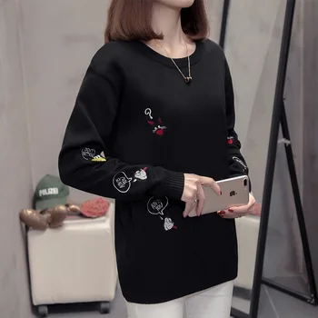 Jeseni leta 2020 nov Krog vratu ženske Puloverji Risanka Vezenje Puloverji dolg rokav korejskem Slogu Svoboden Plus velikost pletenje Vrhovi