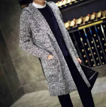 Jeseni Moških Toplotne dolgimi Puloverji korejskem slogu Debele Pletene Jopice Modni Moški Prevelik Hooded Suknjič
