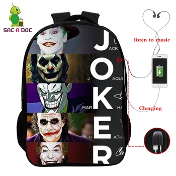 Joker Nahrbtnik 16-Inch Nepremočljiva Šolsko Torbo Polnjenje Prek Kabla Usb Moški Ženske Šolsko Tiskanja Joker College Bagpack Mochila Feminina Homme